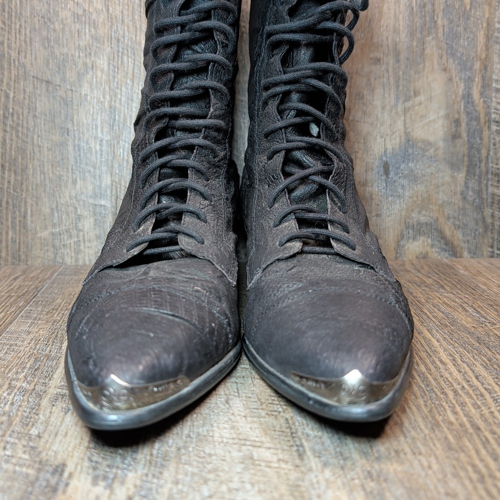 Acme Vintage 90s Rhianon Black Leather Lace Up Cowboy Western Boots Size 6 M - Picture 3 of 14